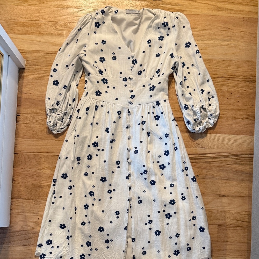 Petite Studio NYC Emilie Dress in Ivory & Navy Floral Print XXSP XXS
